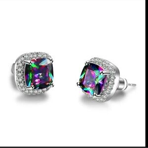 Elegant Silver Stud Earrings with Multicolor Gemstone